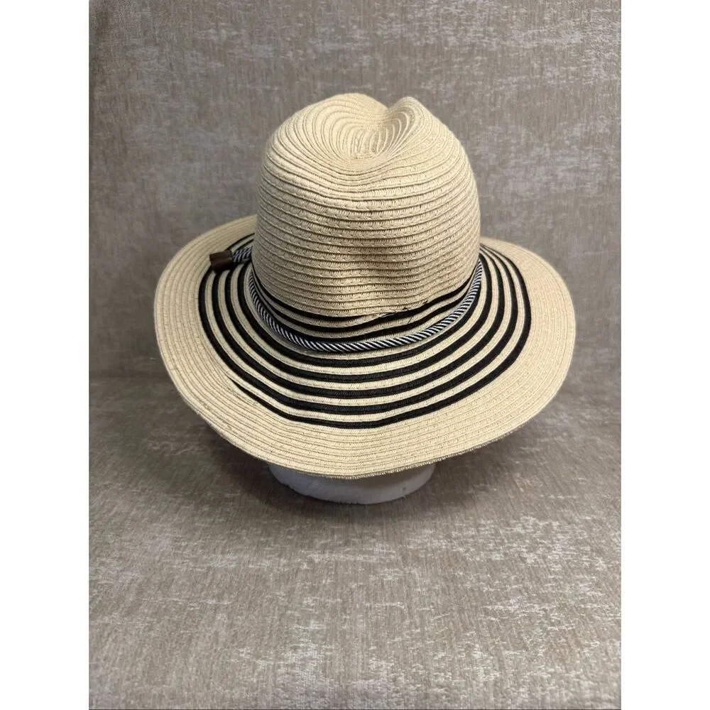 Tommy Bahama Women's Striped Woven UPF 50 Sun Straw Hat Beige Black One Size